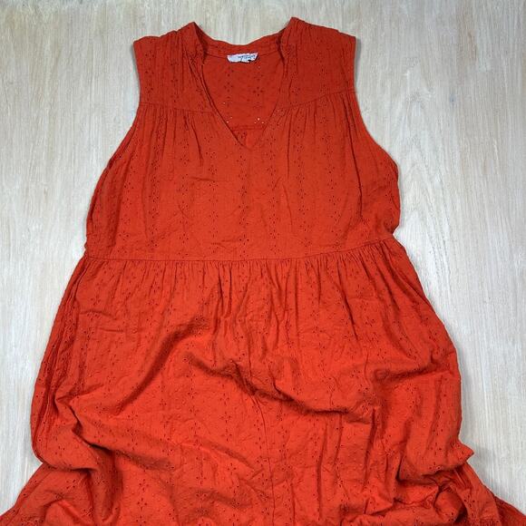 Vanessa Zani New Made In Italy Orange Cotton Eyelet Midi Casual Dress Medium - Picture 2 of 12